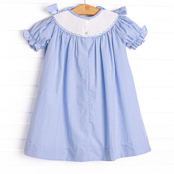 Garden Party Petals Smocked Bishop Dress, Blue