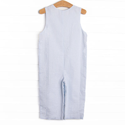 Amusement Park Adventures Smocked Long Jon Jon, Blue Seersucker
