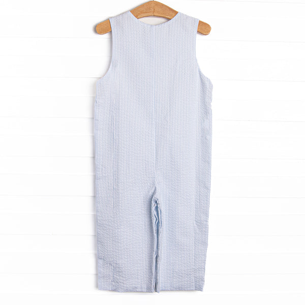 Amusement Park Adventures Smocked Long Jon Jon, Blue Seersucker