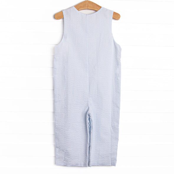 Amusement Park Adventures Smocked Long Jon Jon, Blue Seersucker