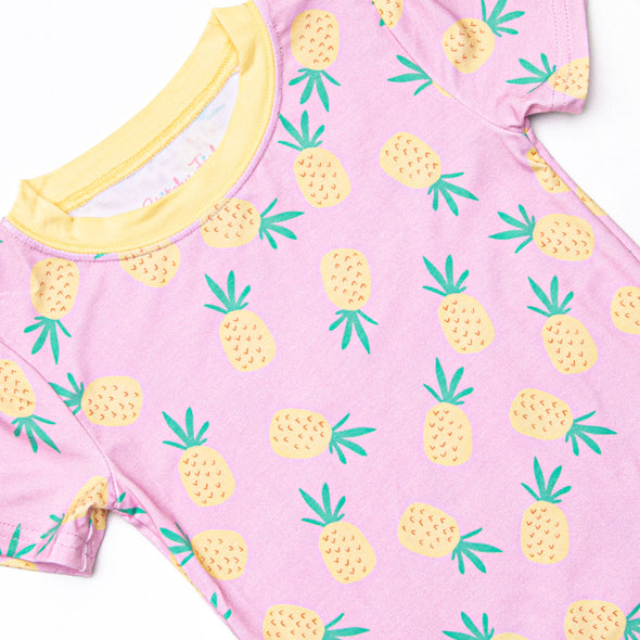 Pretty in Pineapples Bamboo Pajama Short Set, Pink