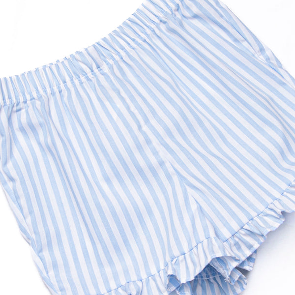 Seafoam Stripes Ruffle Short Set, Blue
