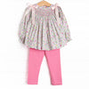 Bow Me Away Smocked Legging Set, Green and Pink Floral