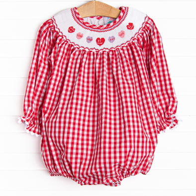 Conversation Hearts Smocked Bubble, Red