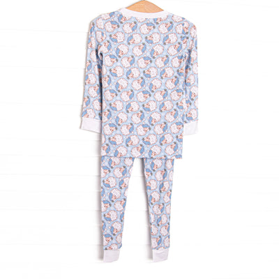Santa Snowfall Bamboo Pajama Set, Blue