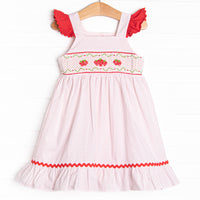 Bitty Dot Berries Smocked Dress, Red