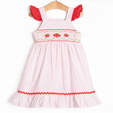 Girl's Bitty Dot Berries Smocked Dress in Red size 2T Girl's Bitty Dot Berries Smocked Dress in Red size 2T