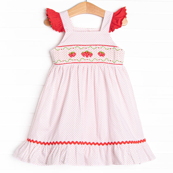 Bitty Dot Berries Smocked Dress, Red