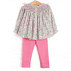 Bow Me Away Smocked Legging Set, Green and Pink Floral