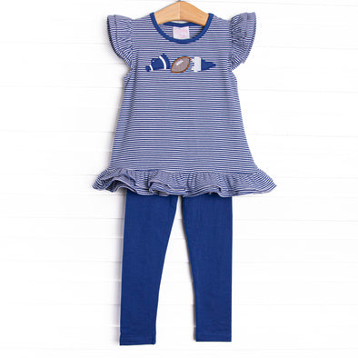 Go, Fight, Win Applique Legging Set, Blue