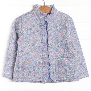 Quilted Ruffle Coat, Blue Floral