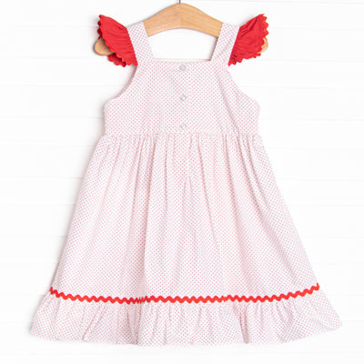 Bitty Dot Berries Smocked Dress, Red