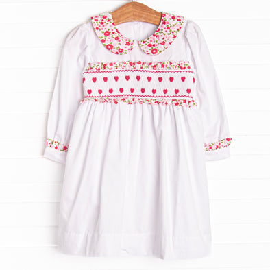 Going Steady Smocked Dress, White