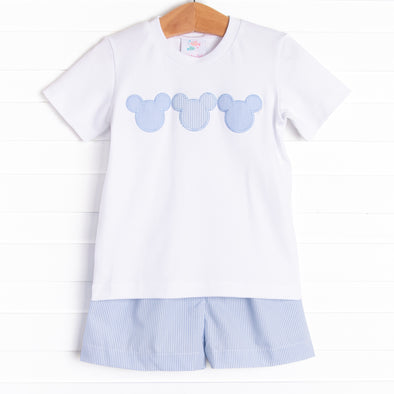 Little Mouse Trio Short Set, Blue Stripe