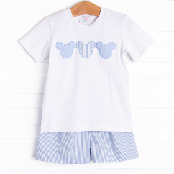 Little Mouse Trio Short Set, Blue Stripe