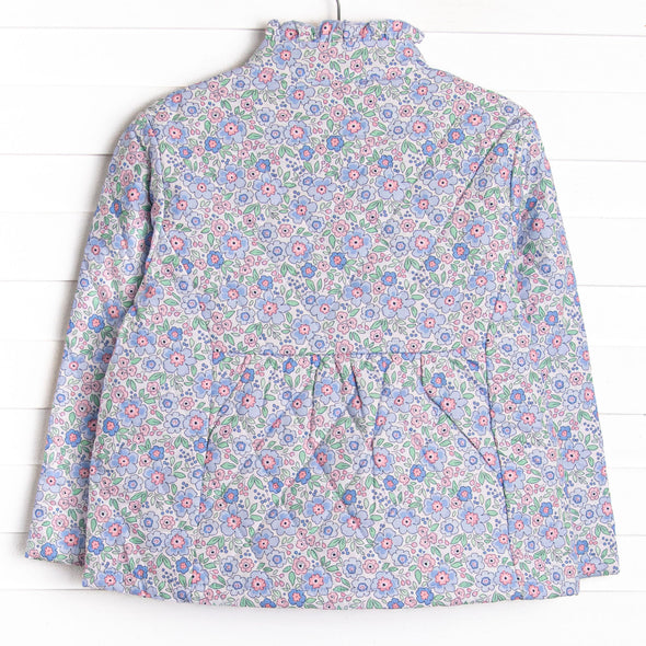 Quilted Ruffle Coat, Blue Floral