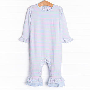 Pastel Pinstripe Ruffle Romper, Blue