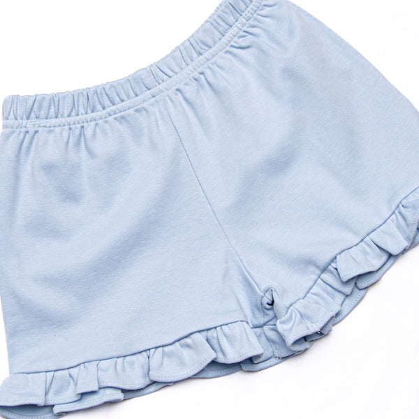 Hydrangea Pima Embroidered Ruffle Short Set, Blue
