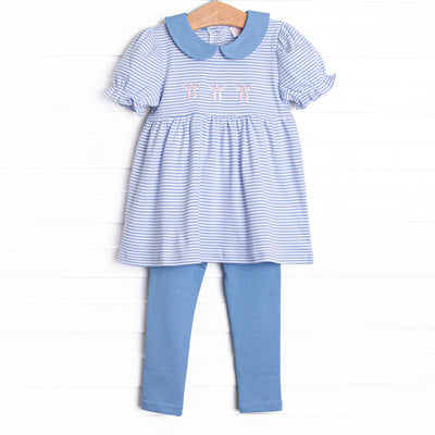 Blakely Bow Pima Embroidered Legging Set, Blue