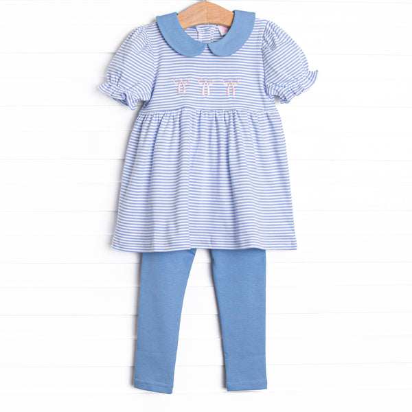 Blakely Bow Pima Embroidered Legging Set, Blue
