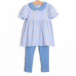 Blakely Bow Pima Embroidered Legging Set, Blue
