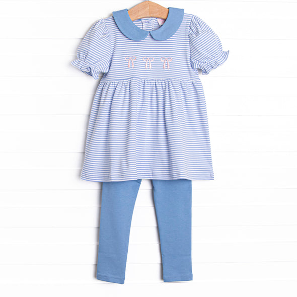 Blakely Bow Pima Embroidered Legging Set, Blue
