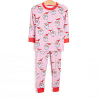 This set&nbsp;is made of the extremely soft, stretchy bamboo viscose fabric that feels like butter and features a Santa print.