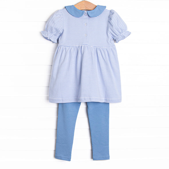 Blakely Bow Pima Embroidered Legging Set, Blue
