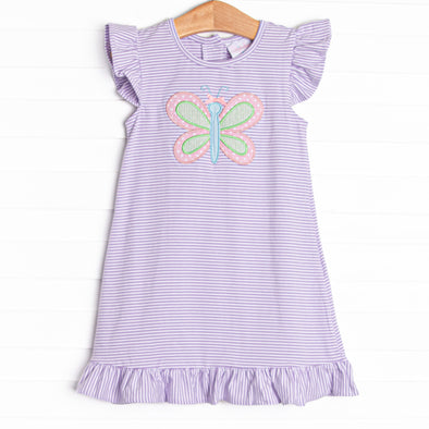 Girl's Wings in the Wind Applique Dress in Purple size 8 | Stitchy Fish Girl's Wings in the Wind Applique Dress in Purple size 8 | Stitchy Fish