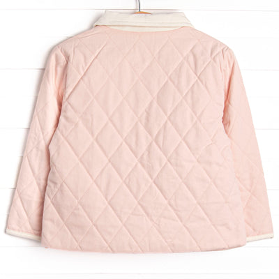 Corduroy Collar Quilted Coat, Pink