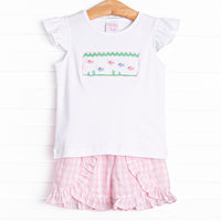 Go With the Flow Smocked Ruffle Short Set, Pink