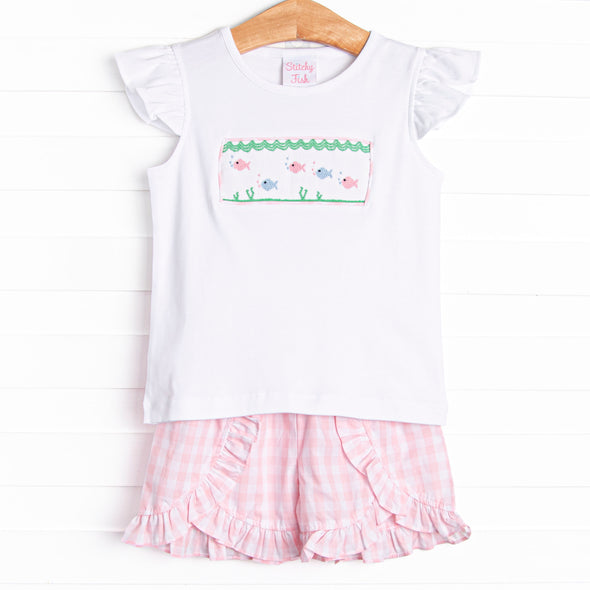 Go With the Flow Smocked Ruffle Short Set, Pink