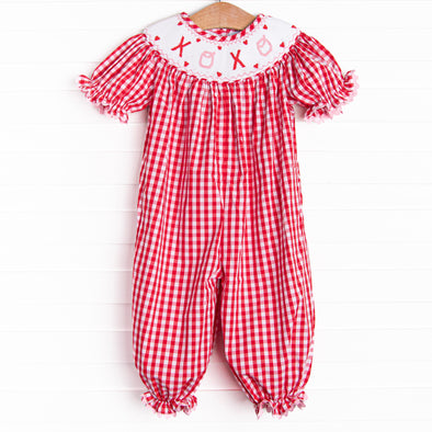 Yours Truly Smocked Romper, Red