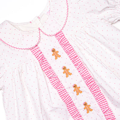 Gingerbread Gal Embroidered Dress, Pink