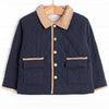 Corduroy Collar Quilted Coat, Blue