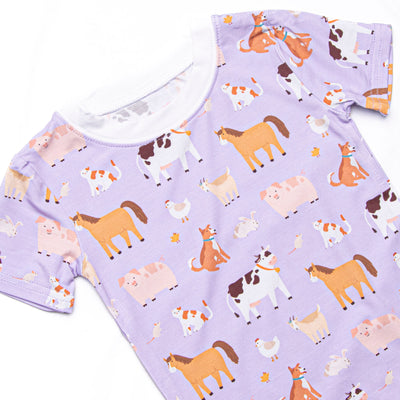 Barnyard Bedtime Bamboo Pajama Short Set, Purple