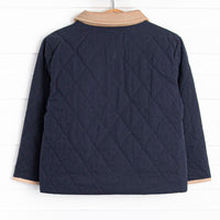 Corduroy Collar Quilted Coat, Blue
