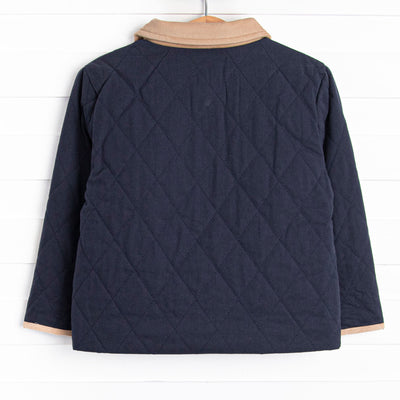 Corduroy Collar Quilted Coat, Blue