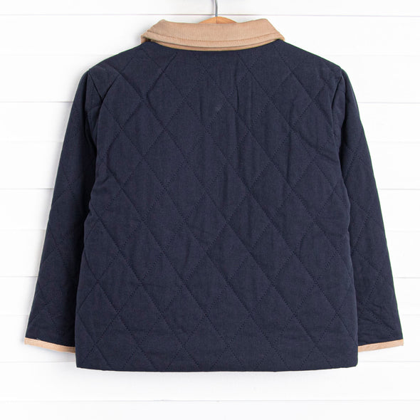 Corduroy Collar Quilted Coat, Blue