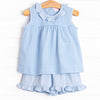 Jane Ruffle Short Set, Medium Blue Stripe