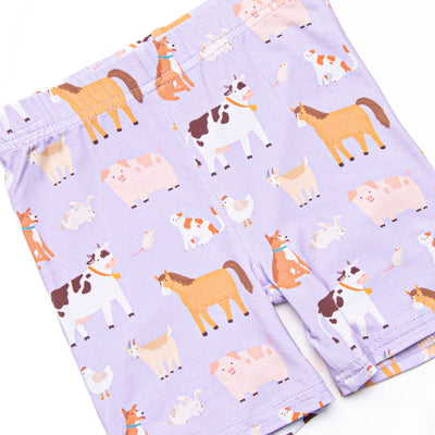 Barnyard Bedtime Bamboo Pajama Short Set, Purple