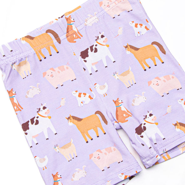 Barnyard Bedtime Bamboo Pajama Short Set, Purple