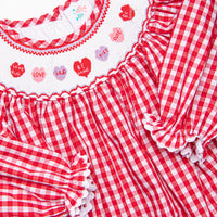 Conversation Hearts Smocked Bishop Dress, Red
