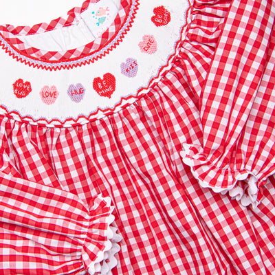 Conversation Hearts Smocked Bishop Dress, Red
