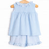 Jane Ruffle Short Set, Medium Blue Stripe