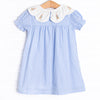 Party Hat Pup Embroidered Dress, Blue