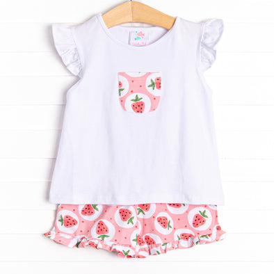 Strawberry Blossom Ruffle Short Set, Pink