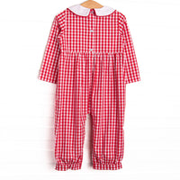Gingerbread Express Smocked Romper, Red