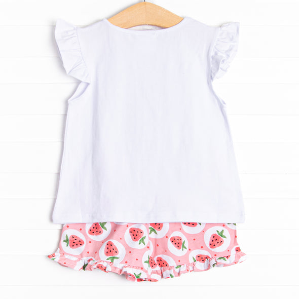 Strawberry Blossom Ruffle Short Set, Pink