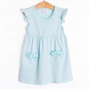 Everly Dress, Aqua Stripe